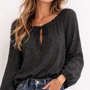 Abercrombie & Fitch Black Sheer Polka Dot Blouse Sz Small Romantic Boho Top